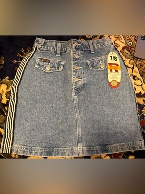Denim Button-Front Mini Skirt with Side Stripe - Light Blue Y2K dead stock